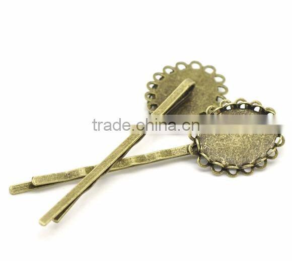 Custom Antique Bronze Alloy Cabochon Setting Bobby Pin Hair Clip