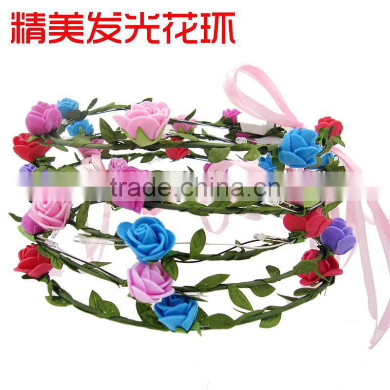 New Products Artificial Flower Head Band LED Light Rose Flower Wreath