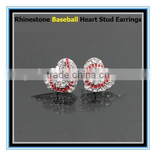 2015 factory price full all sports rhinestone heart stud earrings baseball stud earrings