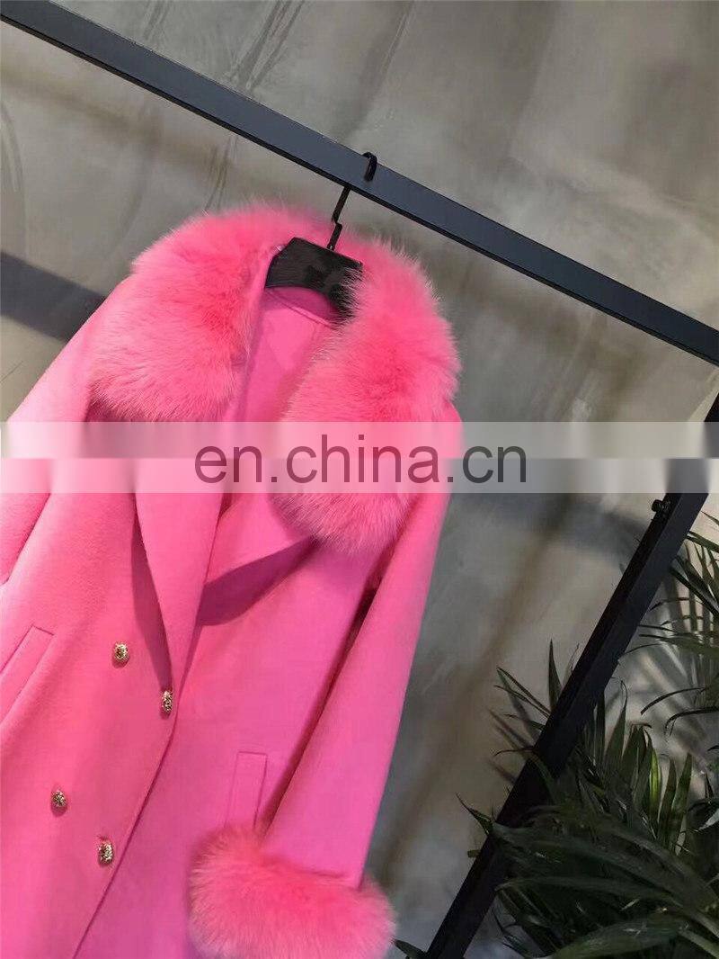 Ladies Winter Coats High Quality New Fashion Style Real Fox Fur Collar Women Wool Cashmere Coat