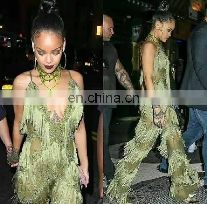 Fashion Women Clothing Dropshipping Sexy Spaghetti Strap Tassels Jumpsuit and Romper Clubwear Playsuit