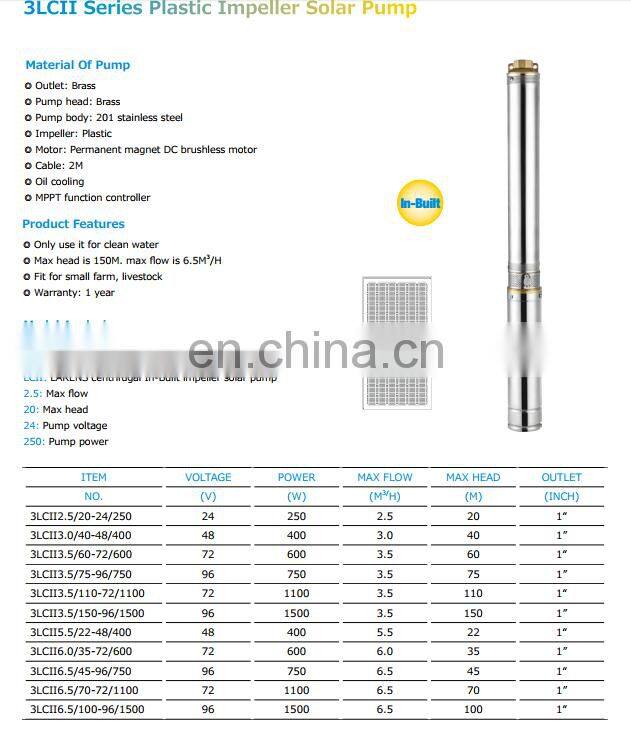 3LCII 1.1 kw submersible deep well pumps solar power