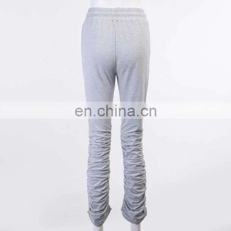 Clothing wholesale custom sports and leisure sweater women's trousers Slim straight leg pants pile pile trousers pleated sweat