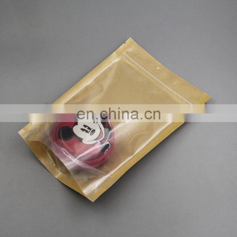 Customized Printed Stand Up Kraft Paper Bag One Side Clear And One Side Kraft Paper