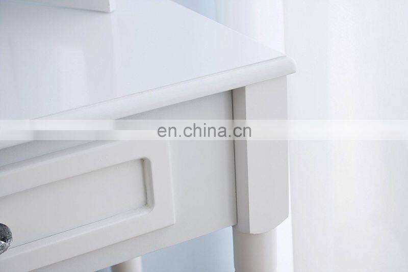 Furniture Dressing Table 3 Way Mirrors Triple Mirror Makeup Dresser Set with Stool (White)