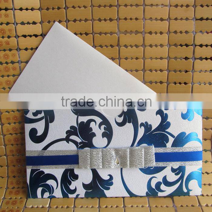 Amazing Silver Ribbon Pocket Fold English Wedding Invitation Card