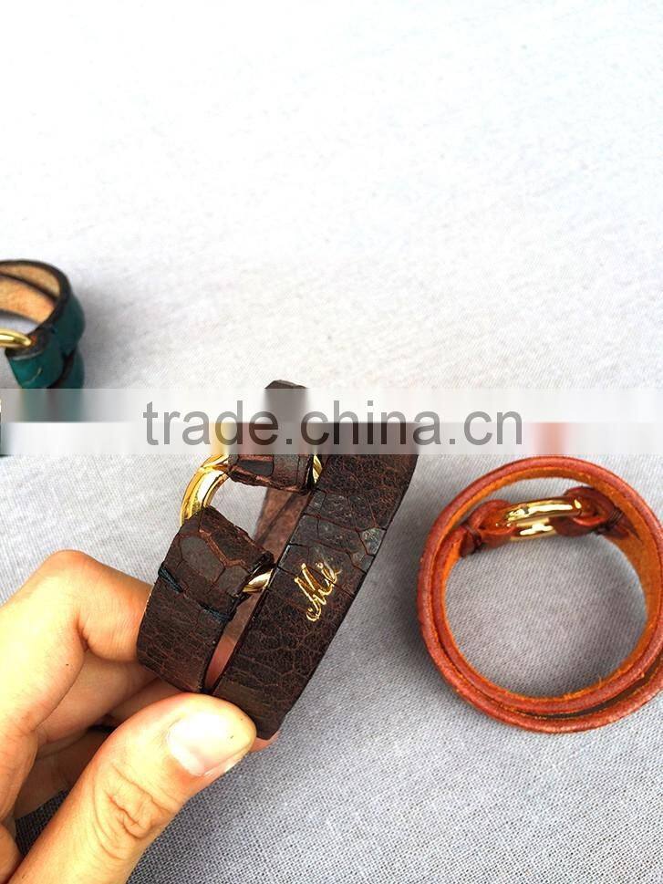 Personality High Feshion Genuine Leather Crocodile Parttern Crack Vintage Retro Style Hand Make Bracelet for mens