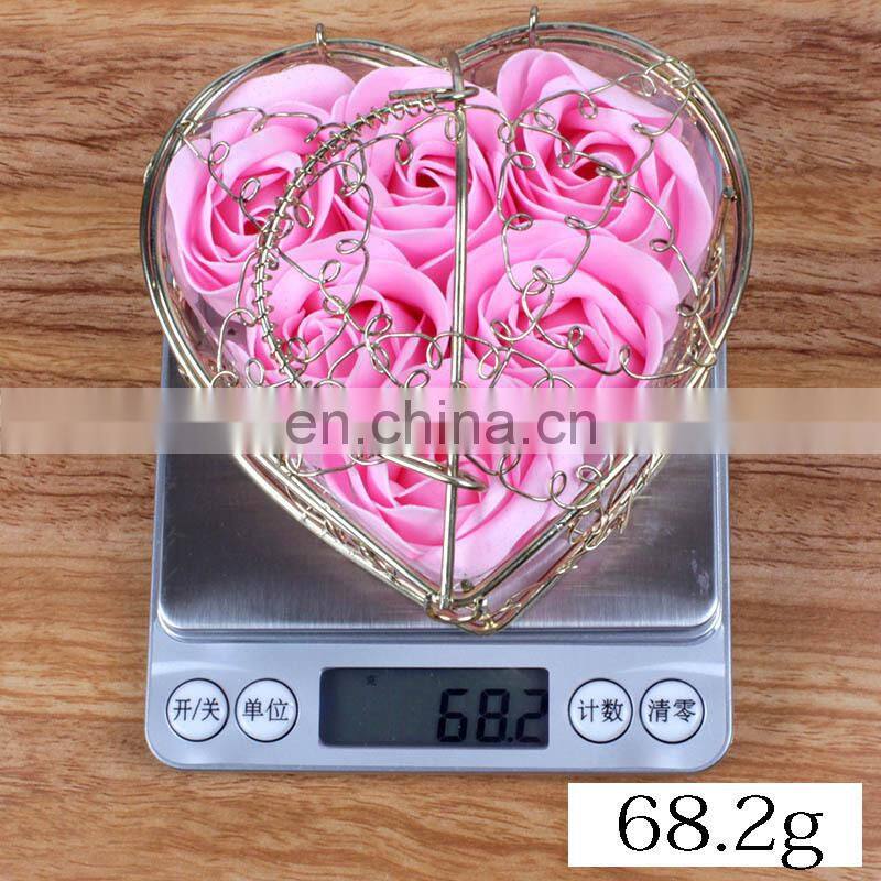6pcs Soap Rose Flowers Gift Box Iron Basket Small Bouquets Gift Box Heart Shape Christmas Wedding Party Valentine's Day Gifts