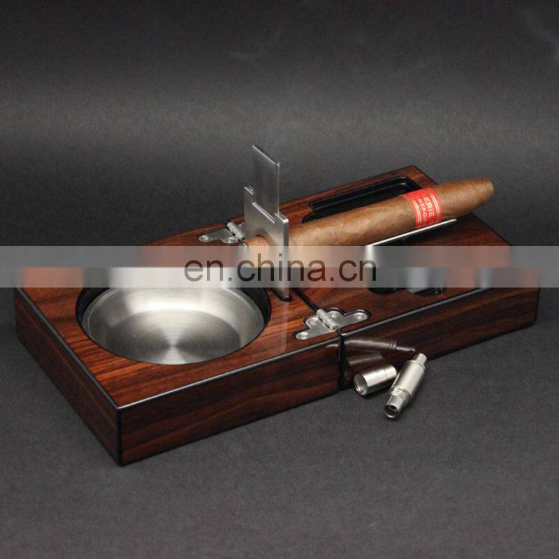 luxury customized printing logo diy wood and metal walnut cigar ashtray