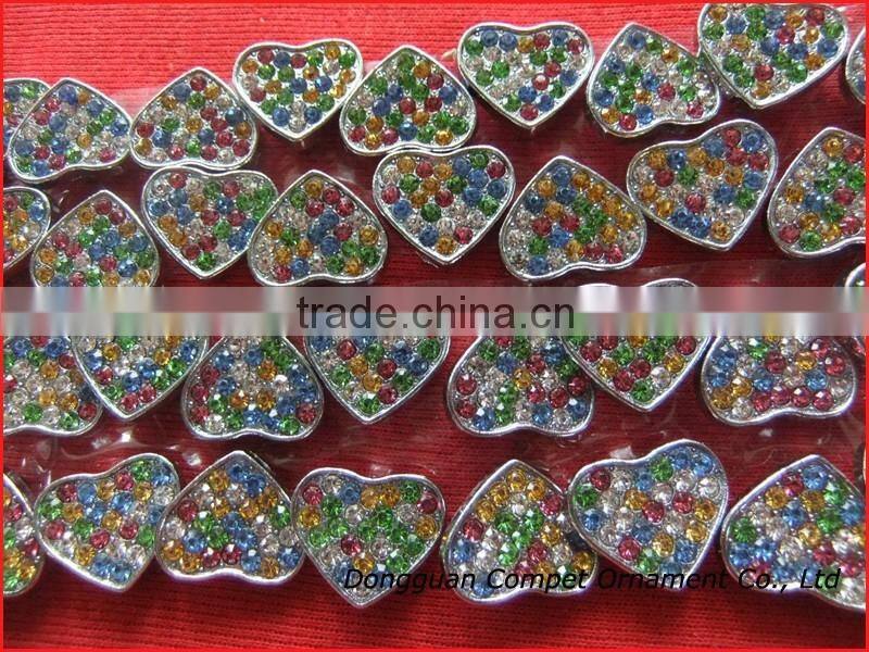 10 mm slide charms heart Alloy metal crafts mixed color of rhinestone heart charm