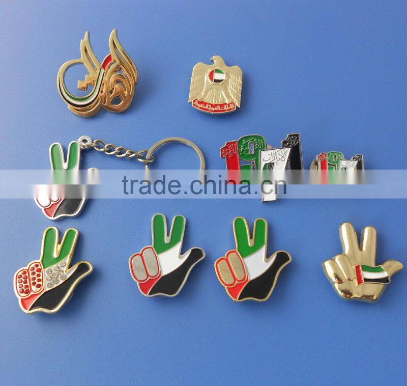 Letter M shape metal lapel pin UAE falcon badge