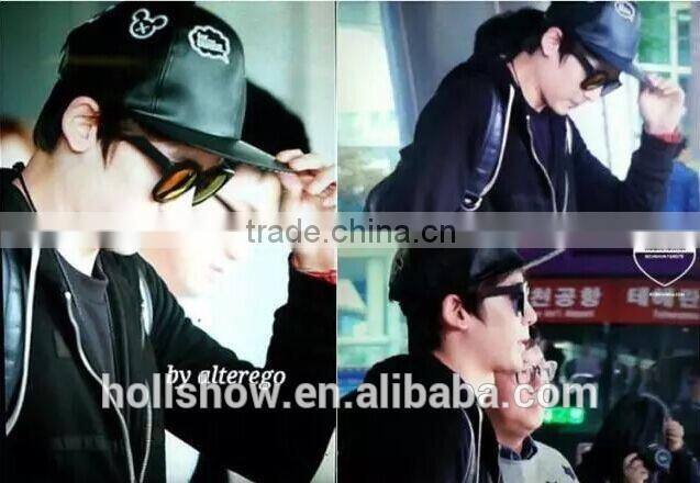 Star Style Cute Hand Embroidery Men Women Hiphop Black Leather Flat Baseball Cap