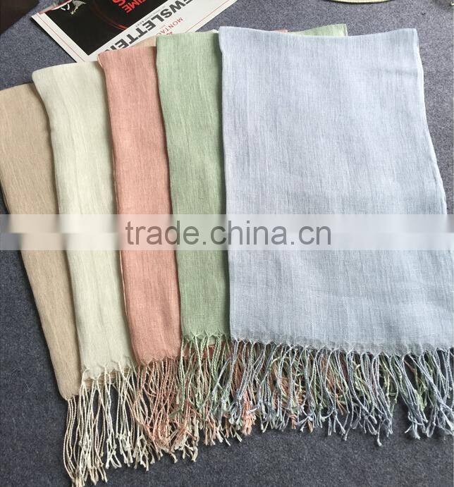 Wholesale Korean Fashion Solid Color Plain Tassel Women Linen Scarf