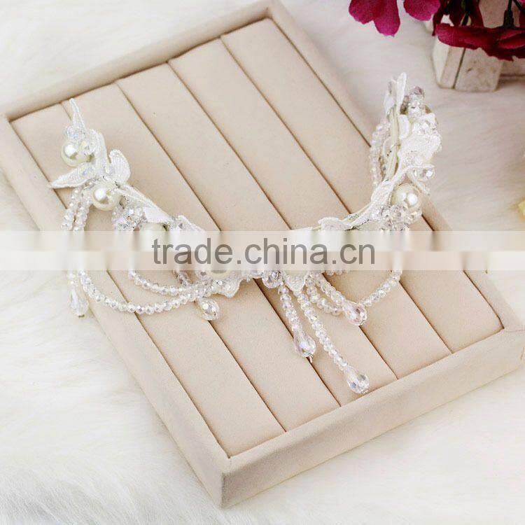 Women Wedding Party Hair Accessory Gold Headband Side Wave Metal Chain Headpiece Fashion Faux Pearl Beads Hair Jewelry Festival