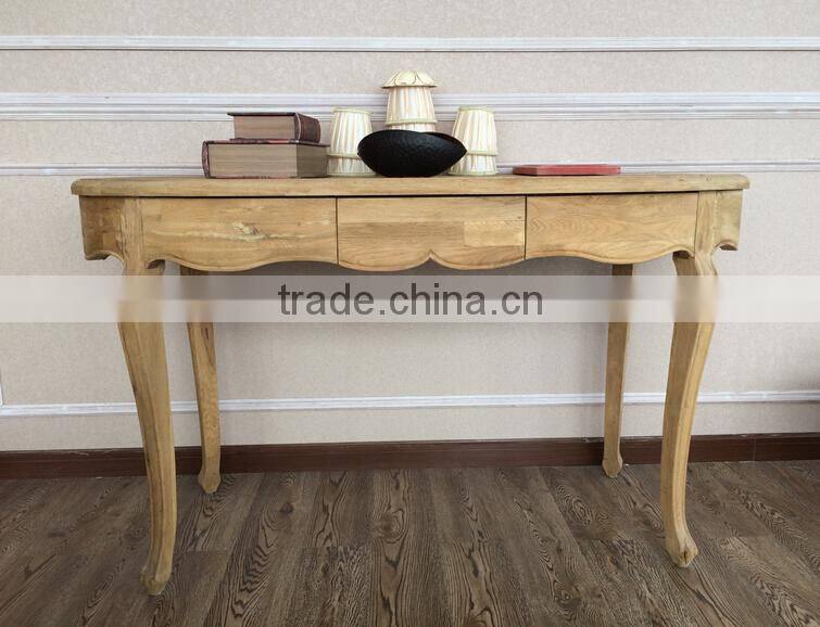Solid oak wood antique living room entry hall console table with drawers