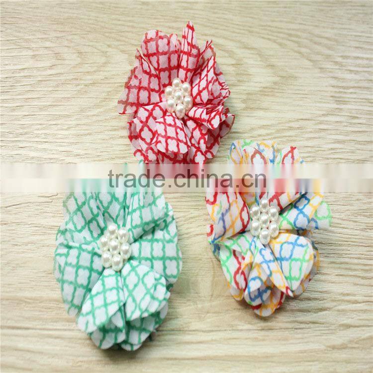 Christmas hair accessories/hair tie/chiffon flowers with pearls/garment flowers