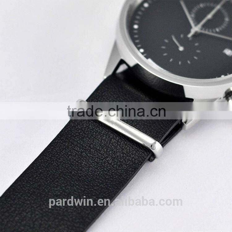 Sport designed watch japan chronograph quartz movement stainless steel case 10ATM water resistance black leather wristband