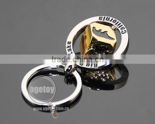USA California Big Bear Lake Souvenirs Spinning Gold Dice Rotate Metal Revolve Cube Keyring