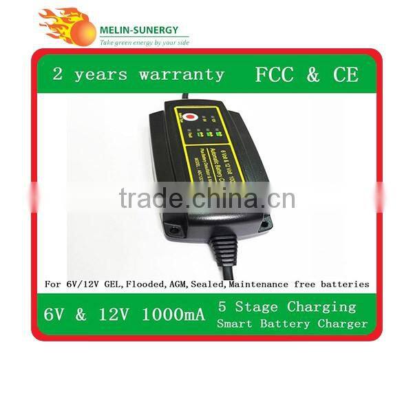 6v/12V Automatic AGM rechargeable battery charger 1A for Vehicle