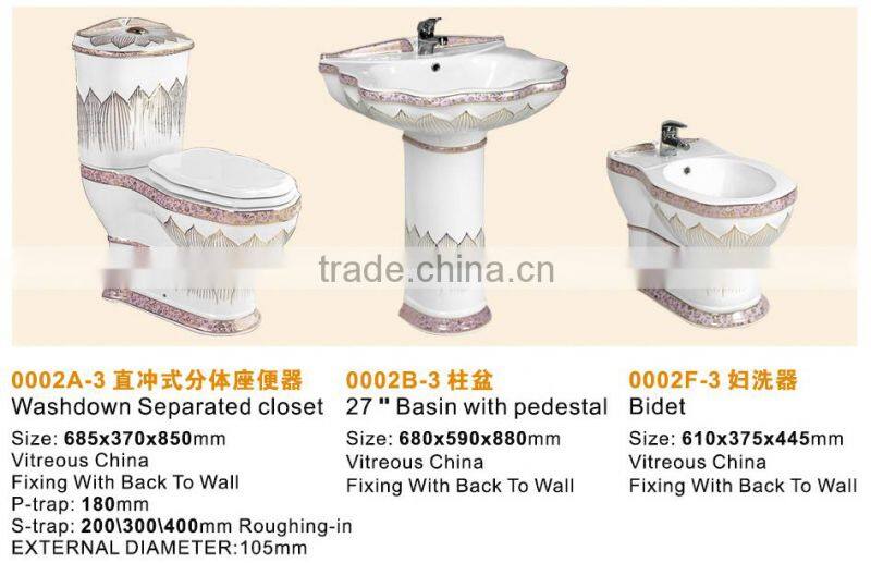 Embossment Ceramic Decorated two piece Toilet ,sanitary ware toilet set