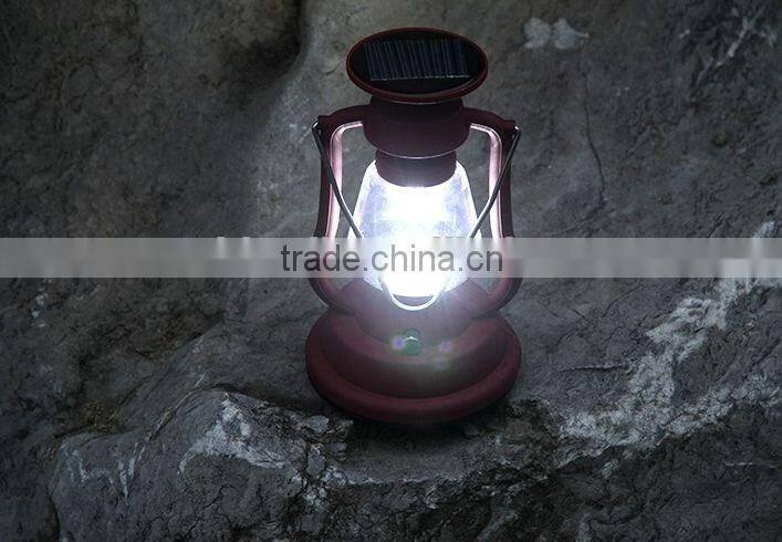 Rechargeable LED solar camping lamp with hand crank