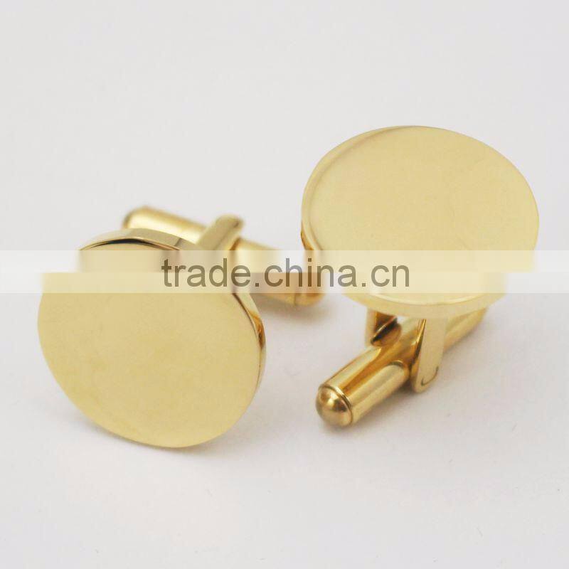 Personalized Logo Women Men Stainless Steel Round Blank Gold Cufflinks