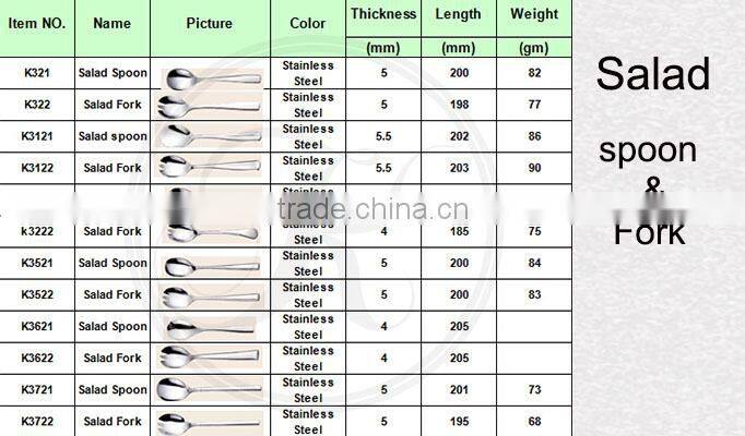 Serving spoon, salad spoon and fork, fruit and salad knife