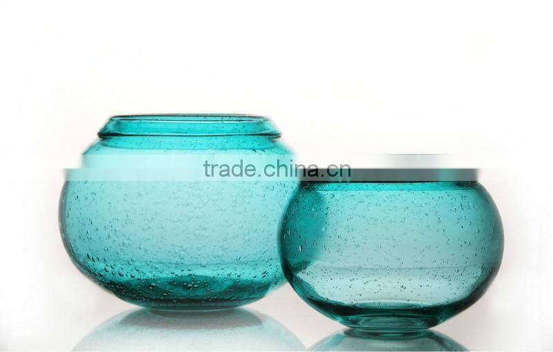 Handblown Light Ice Blue Bubble Vase -Beautiful Decorative Piece