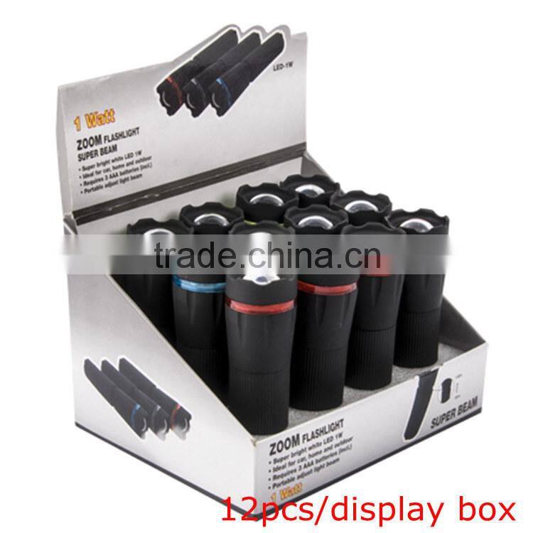 1W powerful led colorful promotional Zoom flashlight with color ring