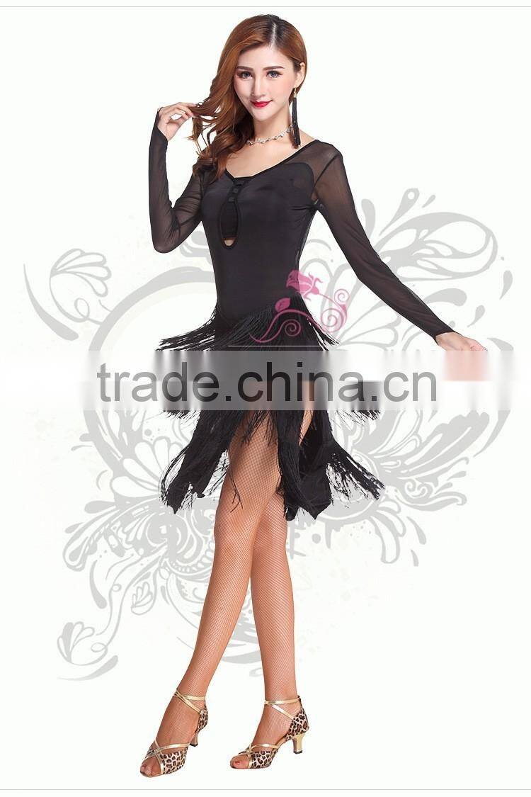 2016 Wholesale black latin dance dress for women sexy tassel dance skirt latin dance performance costume on sale