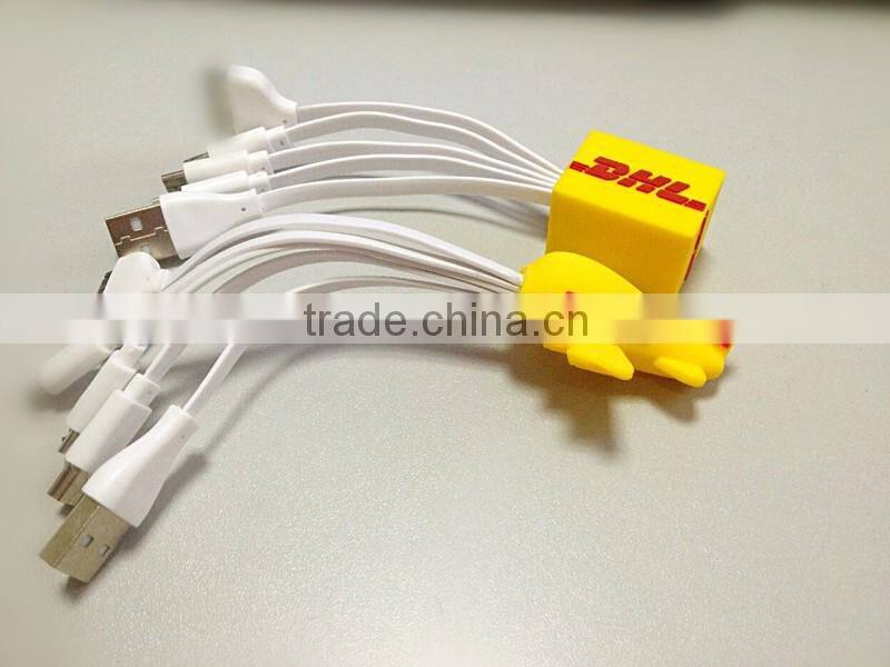 OEM+ODM+LOGO multi-function colorful flat usb charger cable 5/6 in 1 USB Charging Cable Mobile Phone Charger Adapter Cable
