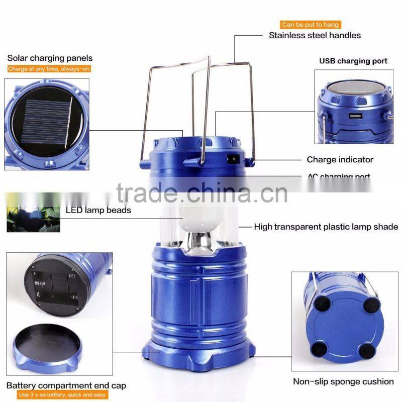 Camping Lantern - LED Solar Rechargeable Camp Light Flashlights - Emergency Lamp - Power Bank for Android Cell Phone IOS Iphone