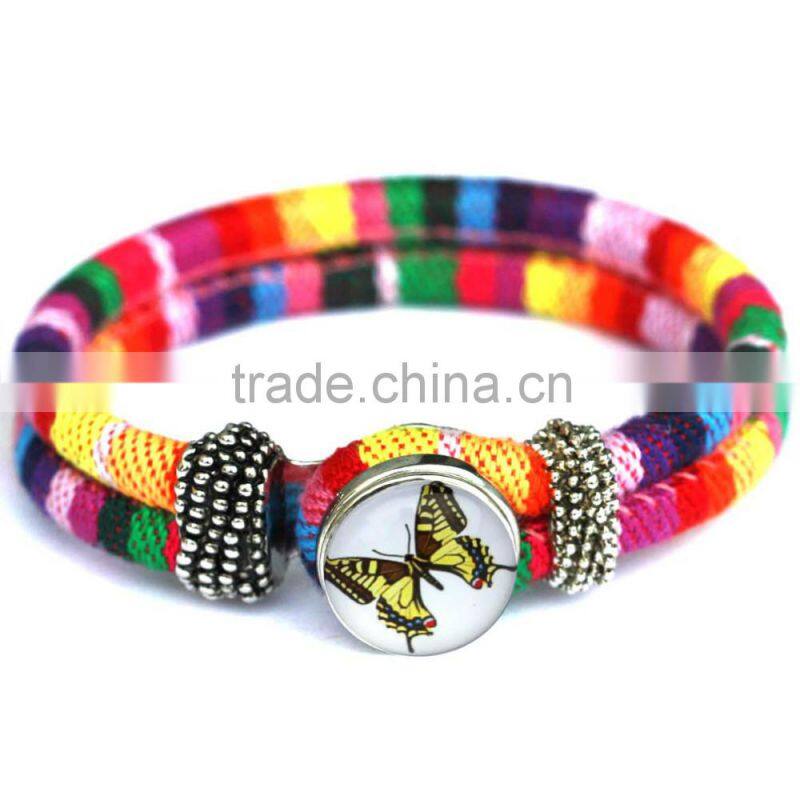 Handmade Women's Glass Gem Butterfly Cuff Bangle Wristband Snap Button Bracelet