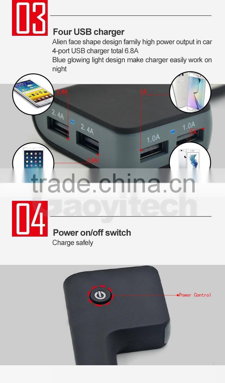 2016 hot seling four port total 6.8A uab car charger