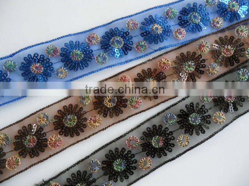 Multicolourful organza embroidey lace ribbon