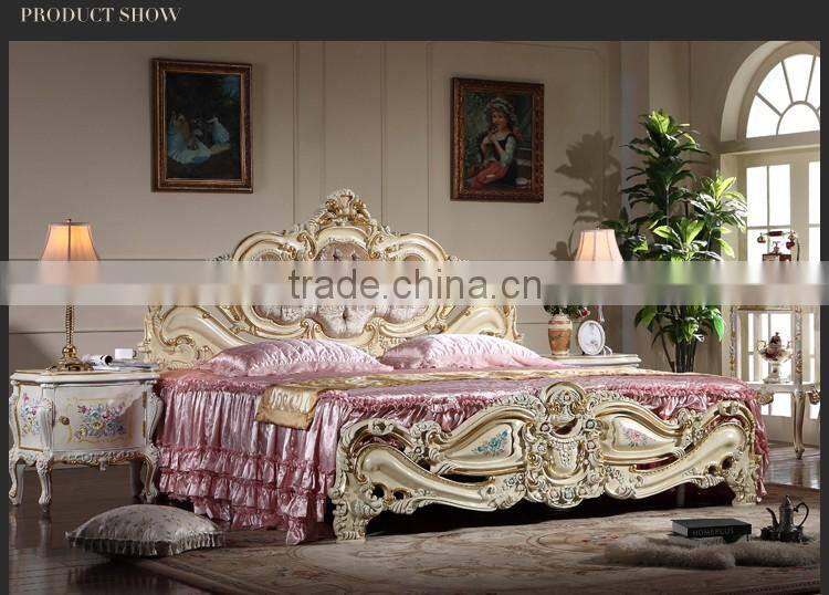 France style bedroom furniture-teak hand carved furniture king size bed