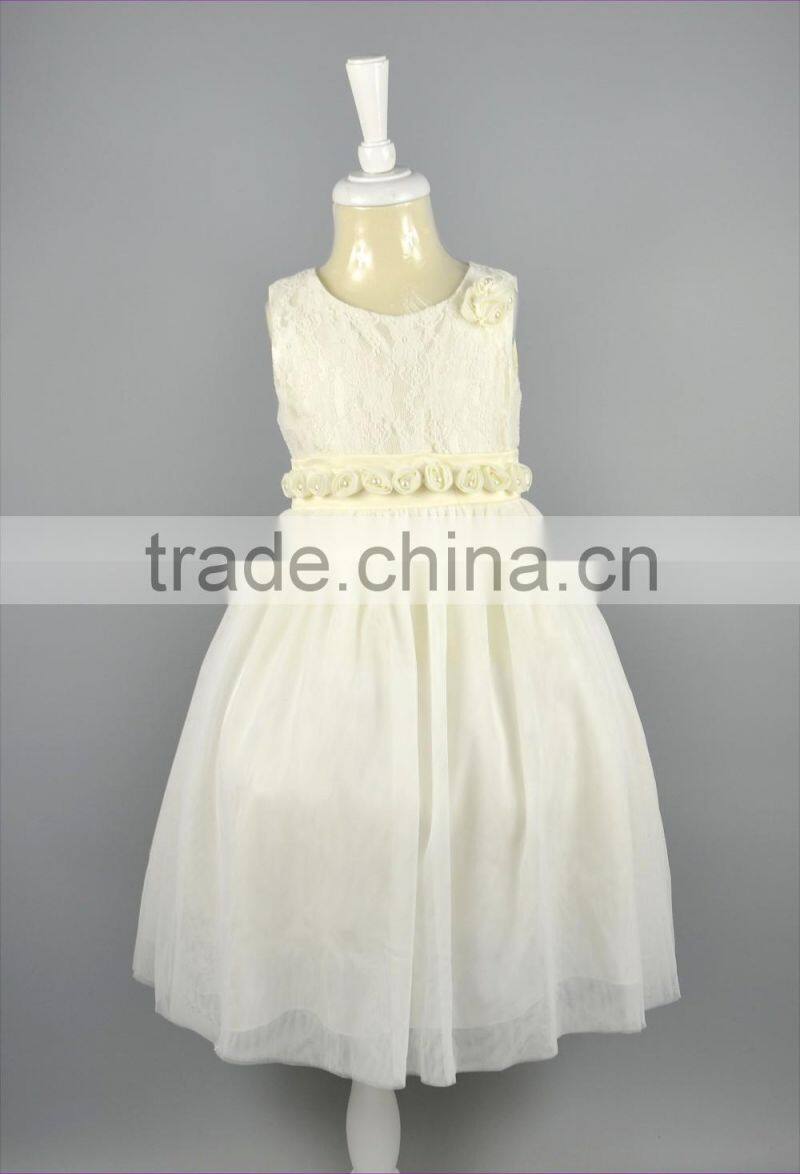 Baby Girls Ivory Communion Bridal Wedding Party Lace Dress Kids Wear Bridesmaid Flower Waist Collar Dress
