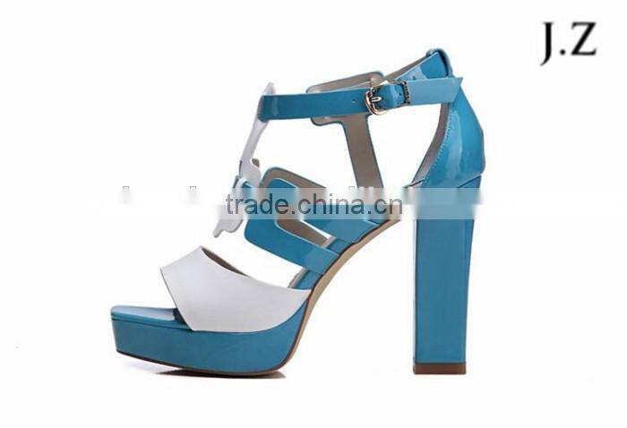 YX01 flocking high heel 2cm platforms patent pu upper sandals shoes, wedding sandal, Roman sandal for girls