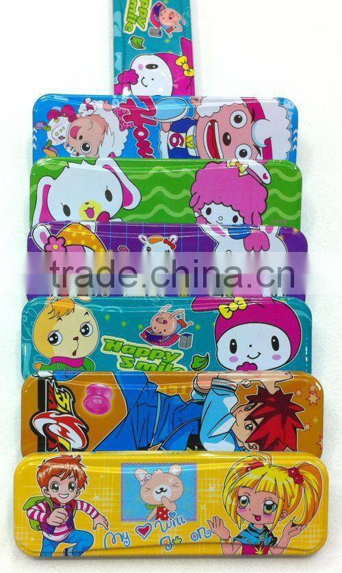 Students Tinplate Two Layers Cartoon Characters Printing Pencil Case
