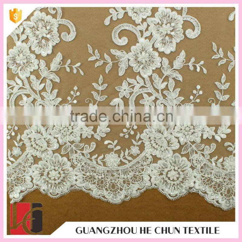 HC-5717-1 Hechun Crochet Patterns Sequin Beaded Turkey Bridal Lace Fabric