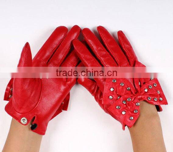 best sale fashion big bow short fingered leather driving gloves in europe