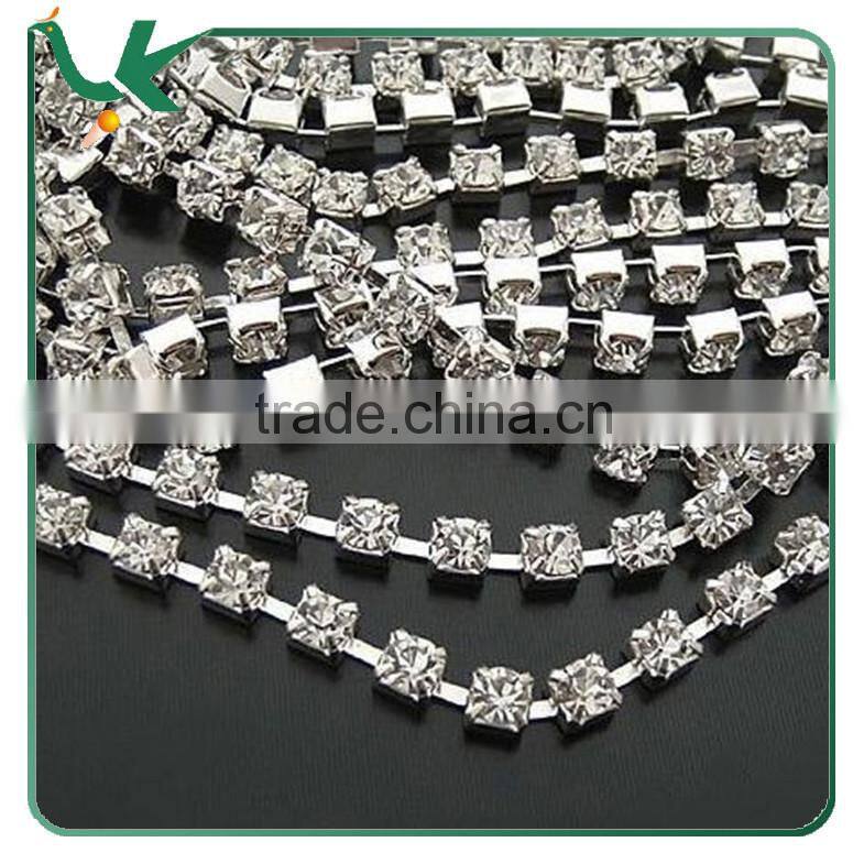 30 FEET 10 Yard SS6 2mm Clear Crystal Silver Plated Rhinestone Chain Trims Cup Chain Wedding Garments Decoration YSCHC1013