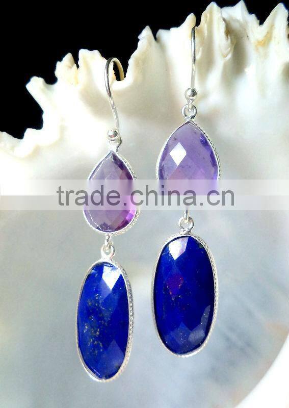 Rainbow Moonstone Round & Marquise Cabochon Earrings, 925 Solid Sterling Silver Earrings, Designer Gemstone Dangle Earrings