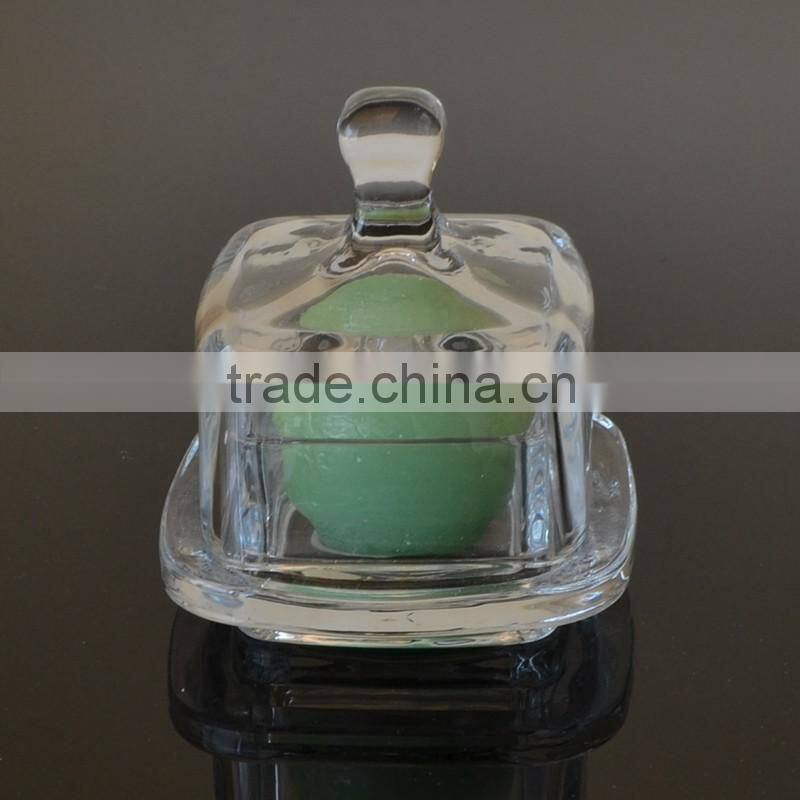 Square Shape Glass Dessert Plate with Saucer Glass Plate with Cover