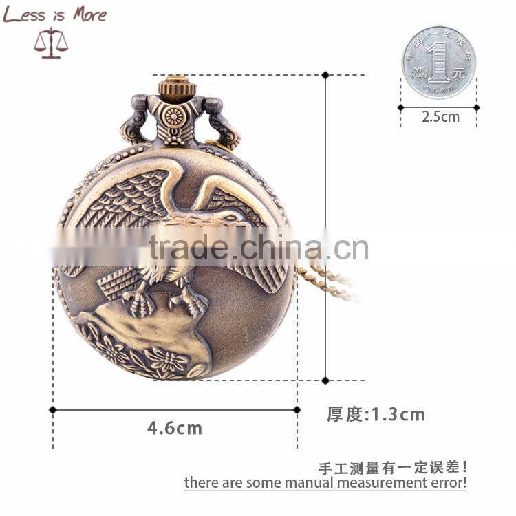 Special designed promotion pocket watch, US hawk alloy clock pocket watch necklace