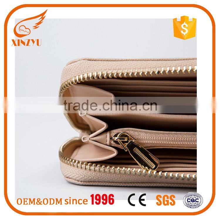 New 100% leather wallet long section of metal zipper wallet