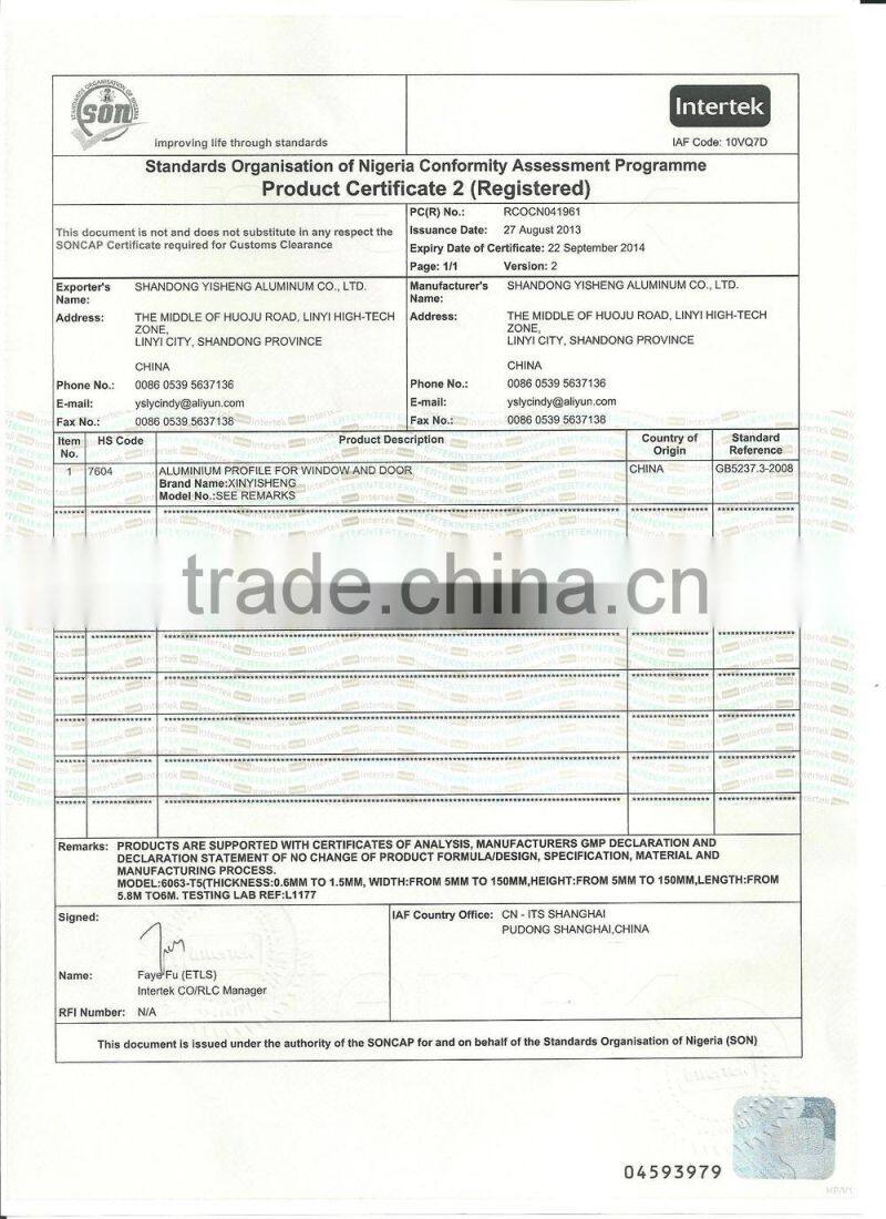 Aluminum extrusion profile for Senegal market