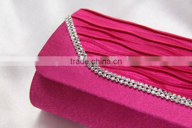 ladies simple style rhinestone handbag ruffled party satin bag