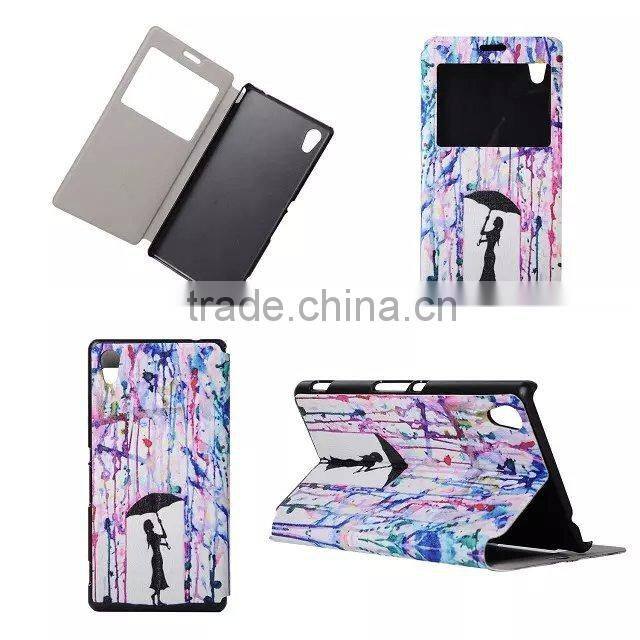 High Quality Color Printing PU Leather Flip Cover For Sony Xperia M4 Aqua Case