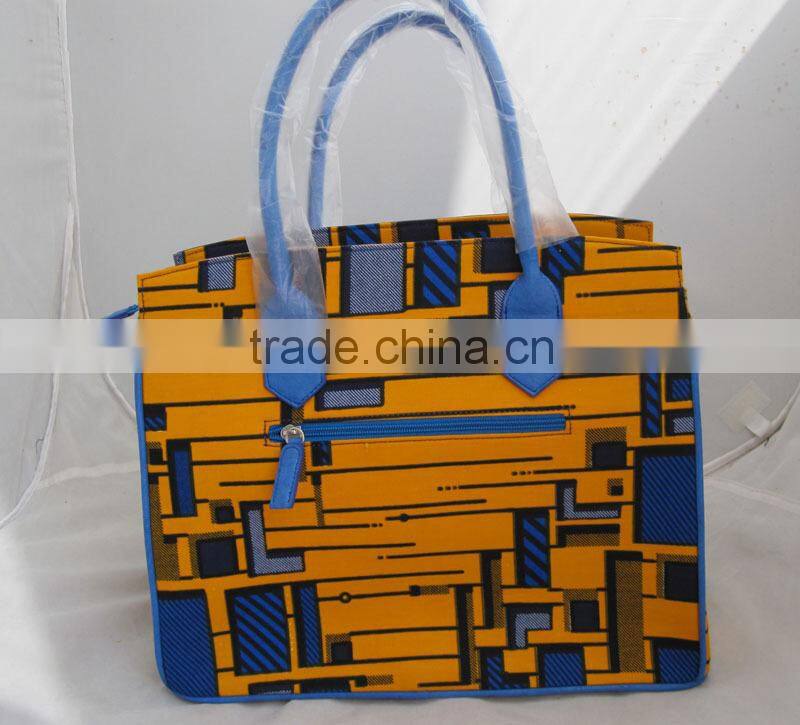 newest design lady's handbag made with wax fabric and leather
